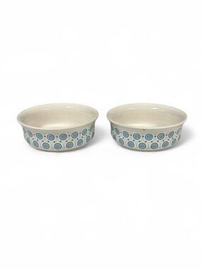 Ceramic Serving Bowls Set in Cream with Blue Pattern